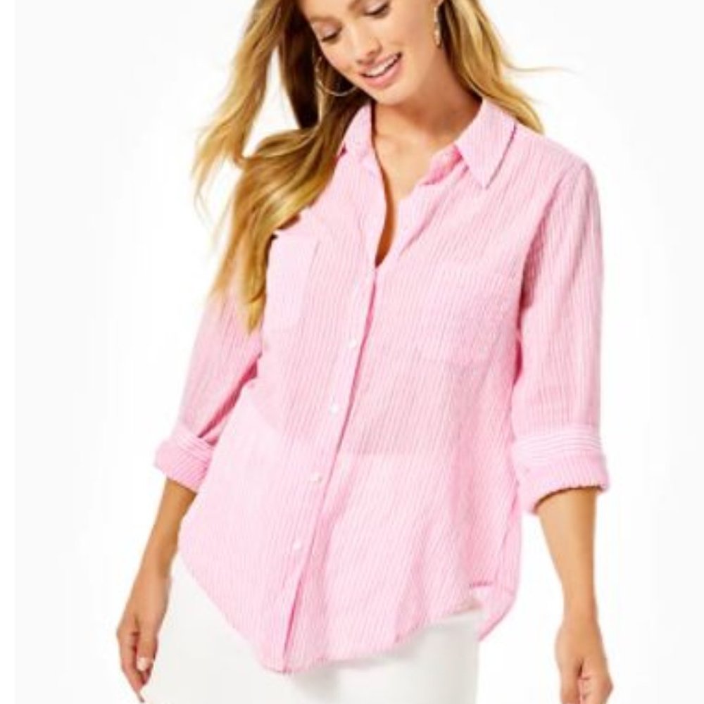 Lilly Pulitzer Pink Seersucker Button-Down Shirt